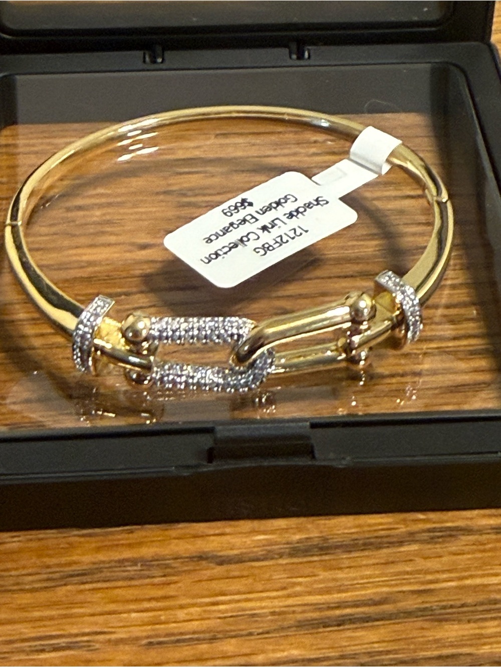Gold Plated Crystal Paperclip Bangle Bracelet CZ Statement Cuff NWT
